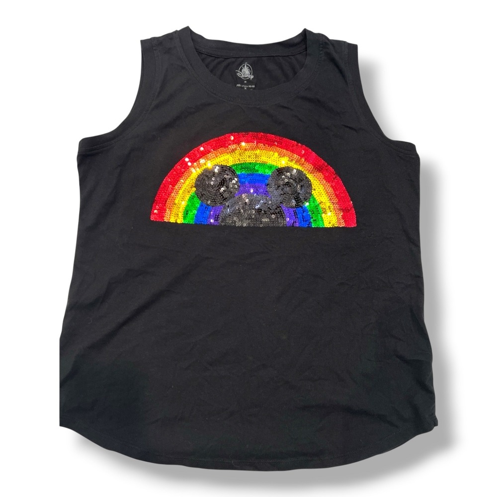 Disney Rainbow Sequin‎ Mickey Mouse Sleeveless Top M Festival Pride Graphic Tee
